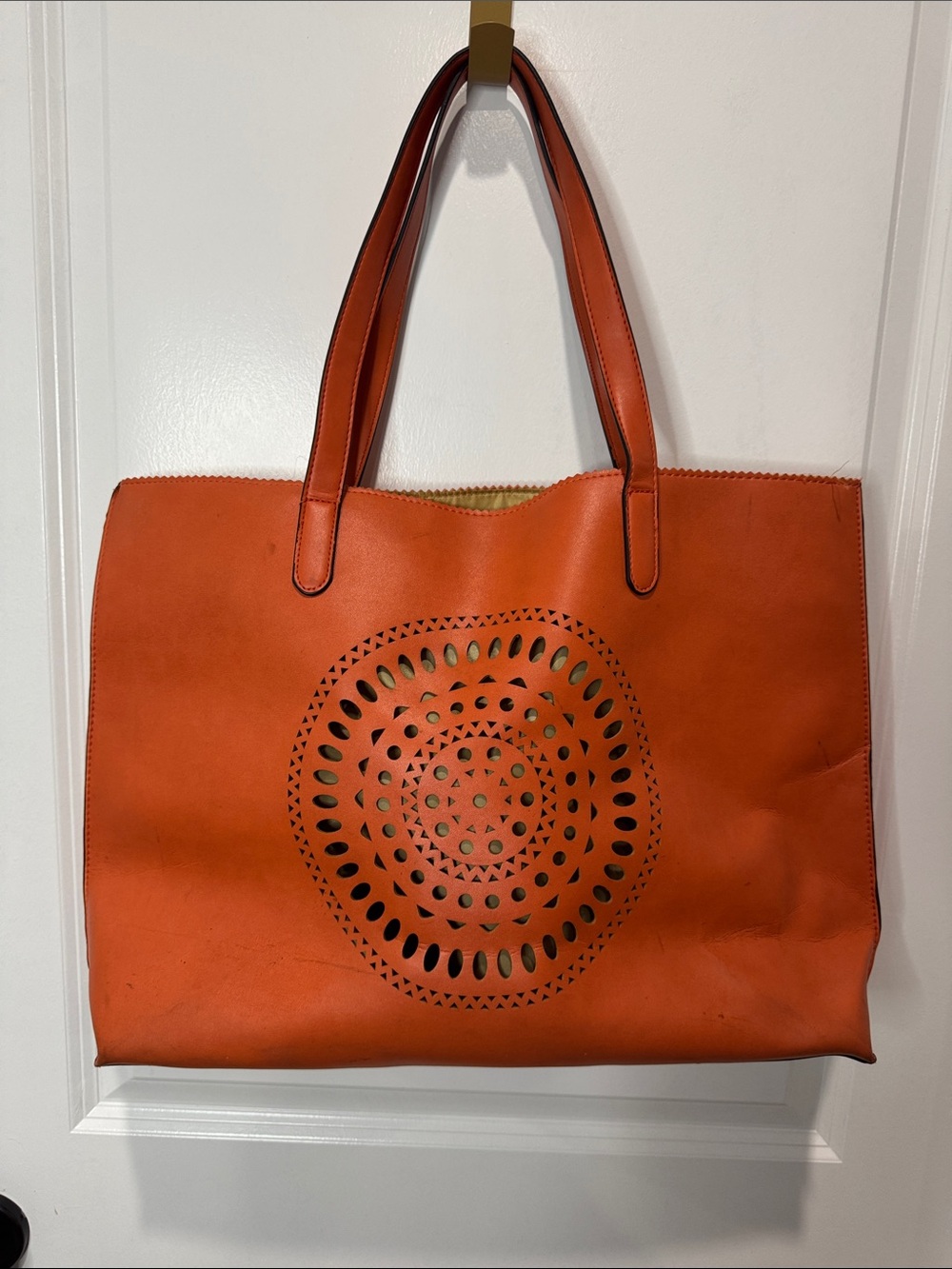 Neiman Marcus Orange Laser-Cut Medallion Tote